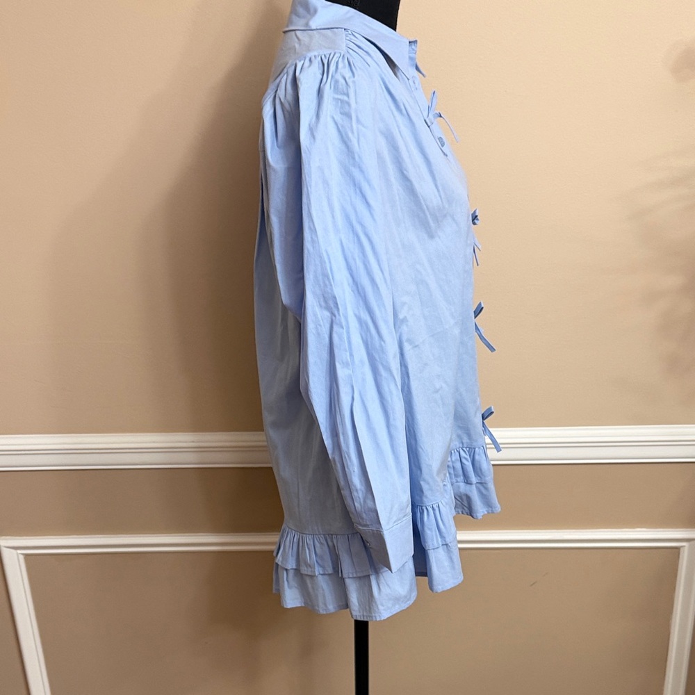 Light Blue Women's Top with Bow Accents - Picture 5 of 9